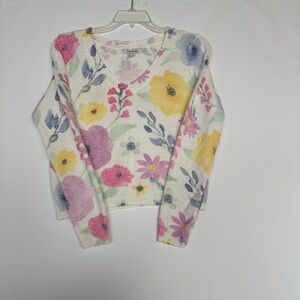 Francesca's Collections Floral VNeck Sweater Cream, Pink, Yellow, Blue INV26/154